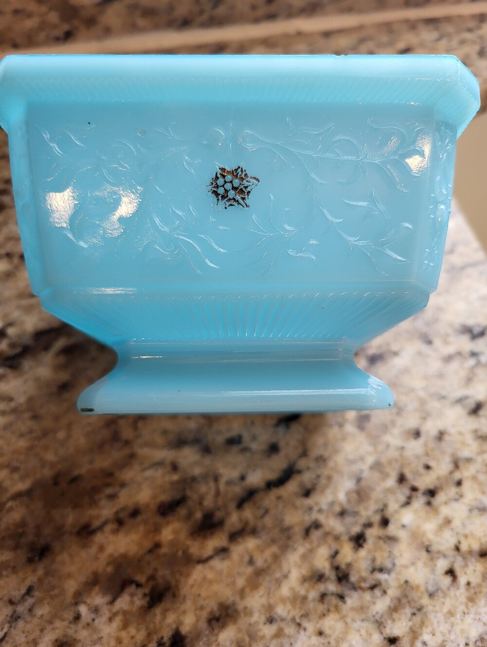 Vintage Blue 3 x 4.5 Inch  Milk Glass Footed Bowl Or  Planter - Picture 6 of 14